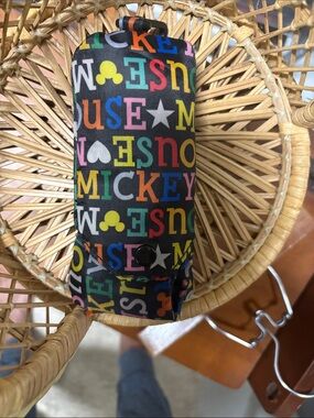 Disney Multicolor Mickey Letter Print Tote Pouch on Black with tote